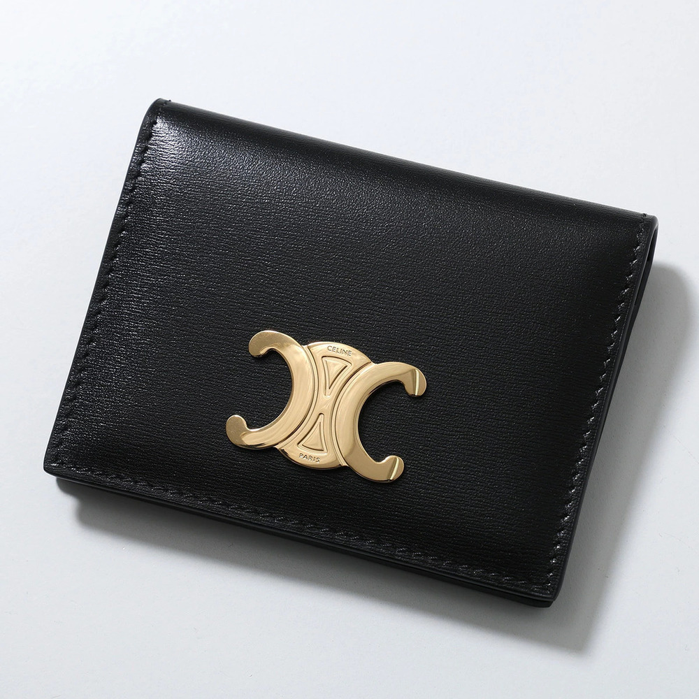 Celine Card Case Wallet Leather Triomphe Metal Pass Commuter Wallet Black